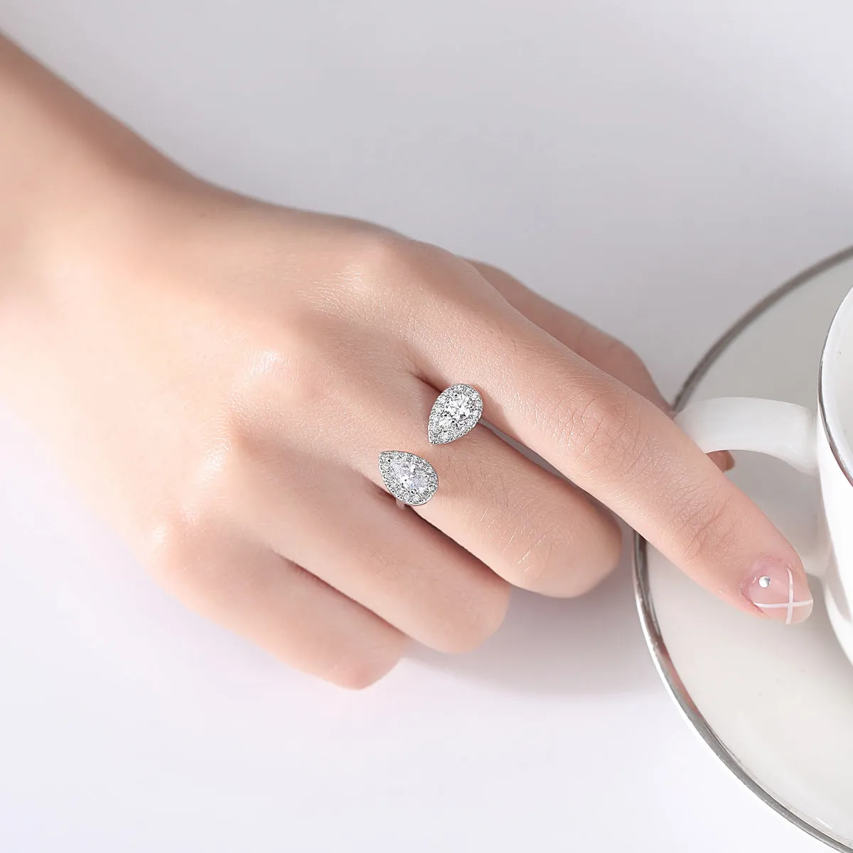 Crystal & Cubic Zirconia Silver-Plated Drop Open Ring