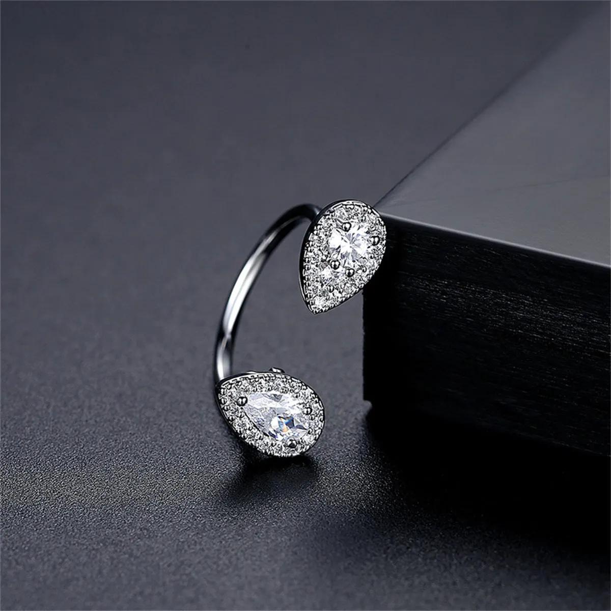 Crystal & Cubic Zirconia Silver-Plated Drop Open Ring