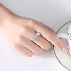 Crystal & Cubic Zirconia Silver-Plated Drop Open Ring