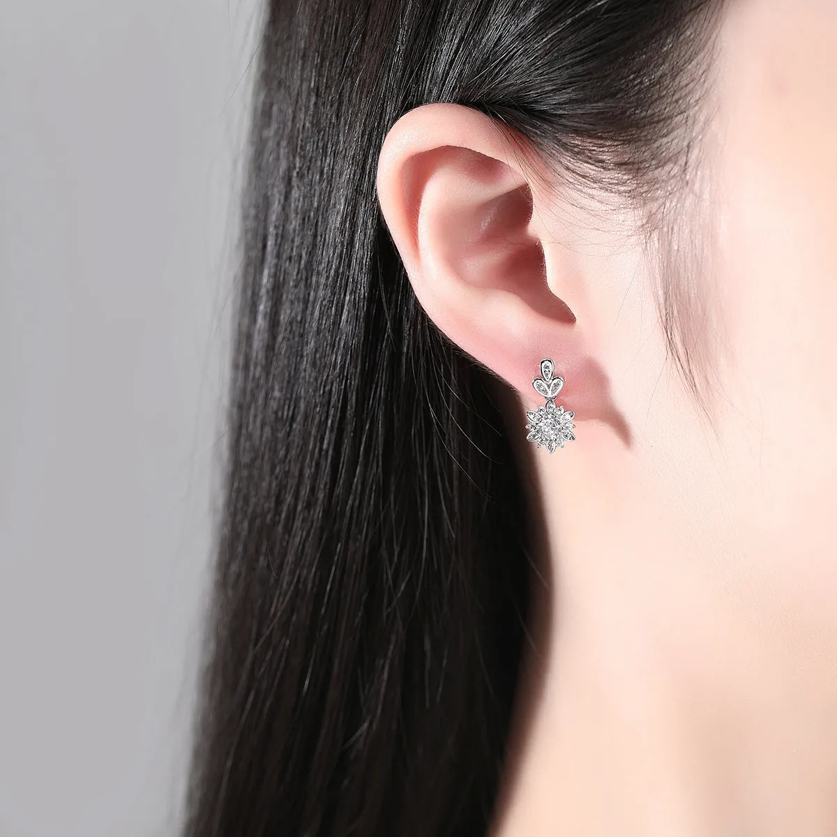 Crystal & Cubic Zirconia Silver-Plated Flower Dangle Earring