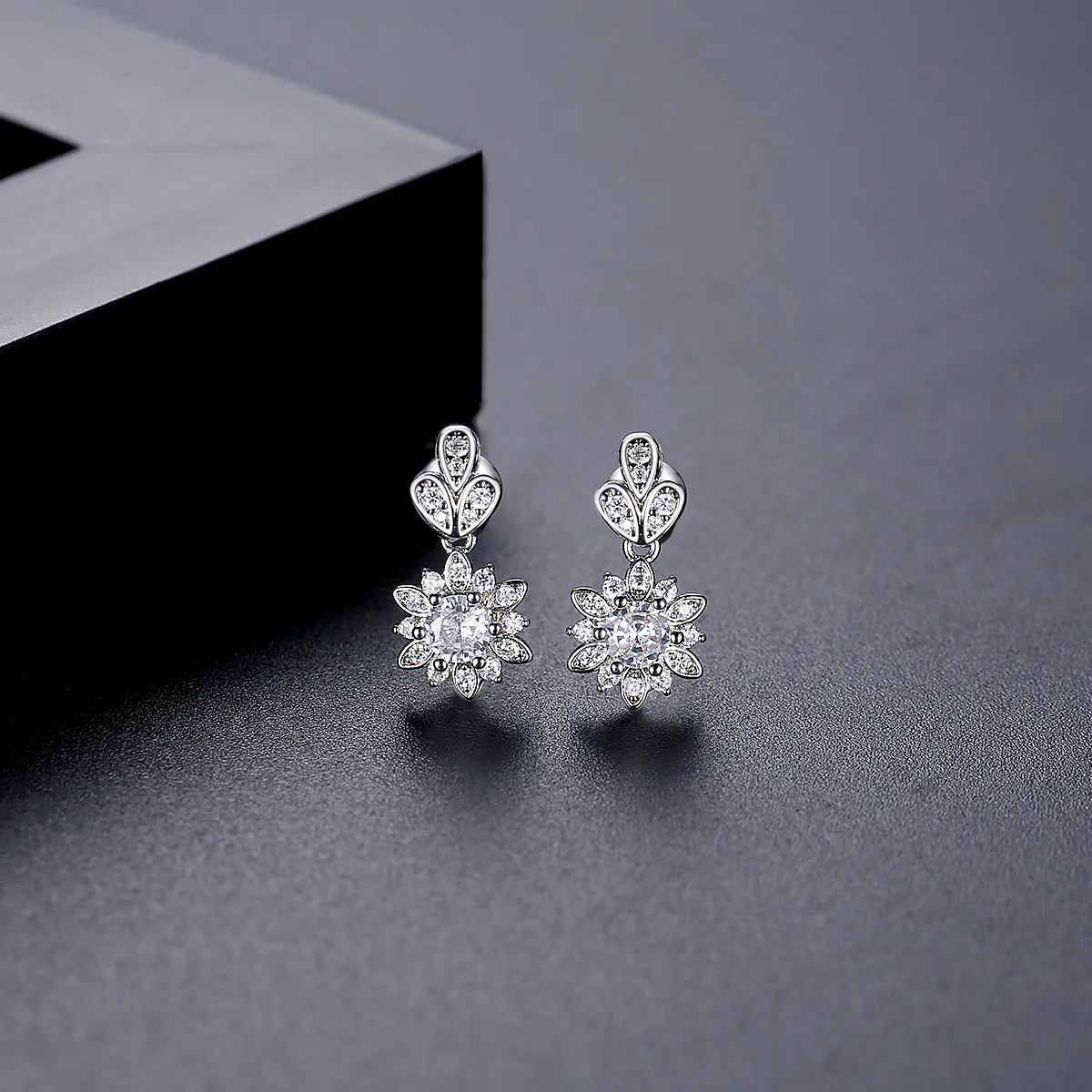Crystal & Cubic Zirconia Silver-Plated Flower Dangle Earring