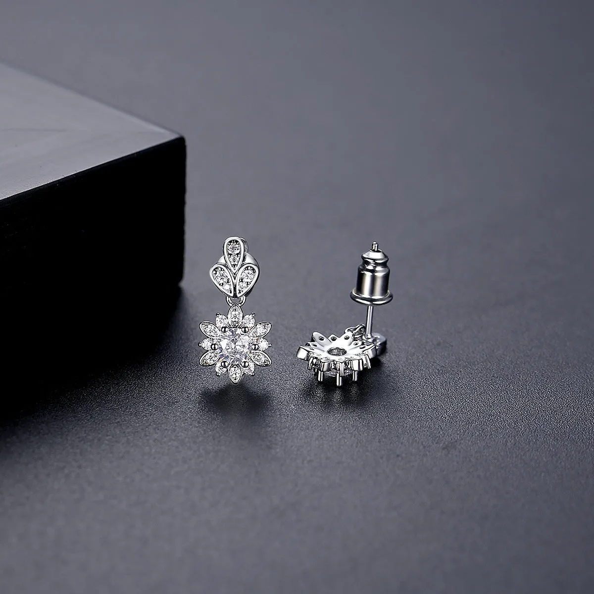 Crystal & Cubic Zirconia Silver-Plated Flower Dangle Earring