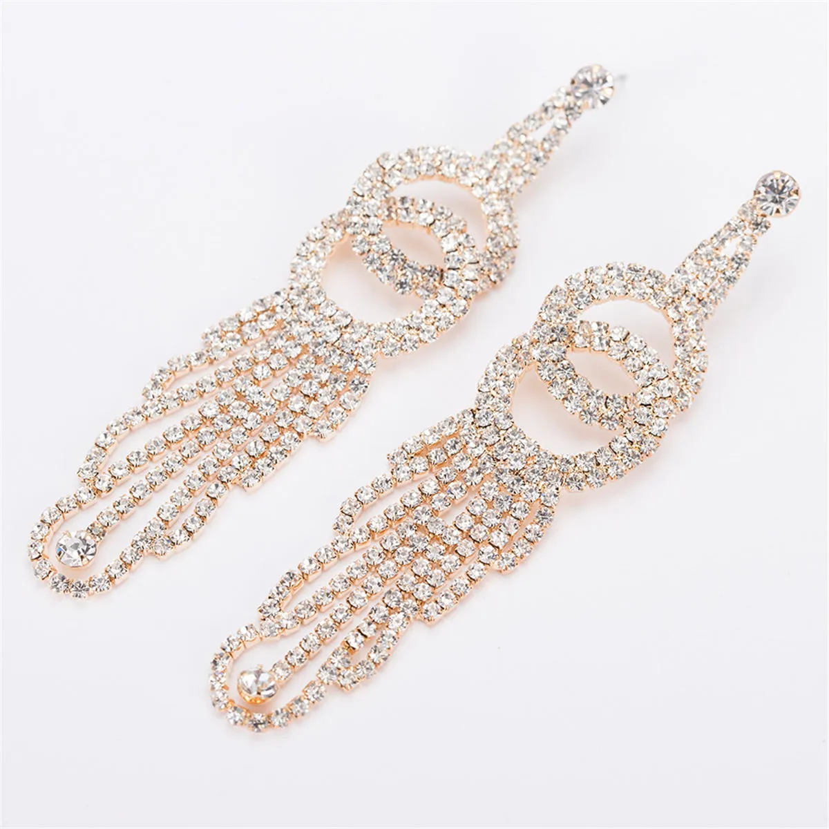 Cubic Zirconia & 18K Gold-Plated Crossing Ring Tassel Drop Earrings