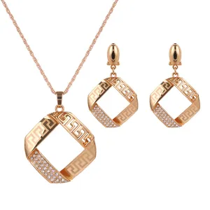 Cubic Zirconia & 18K Gold-Plated Geometric Pendant Necklace & Drop Earrings
