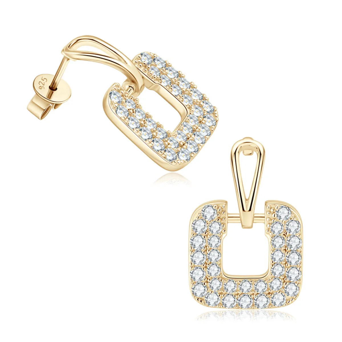 Cubic Zirconia & 18K Gold-Plated Square Drop Earrings