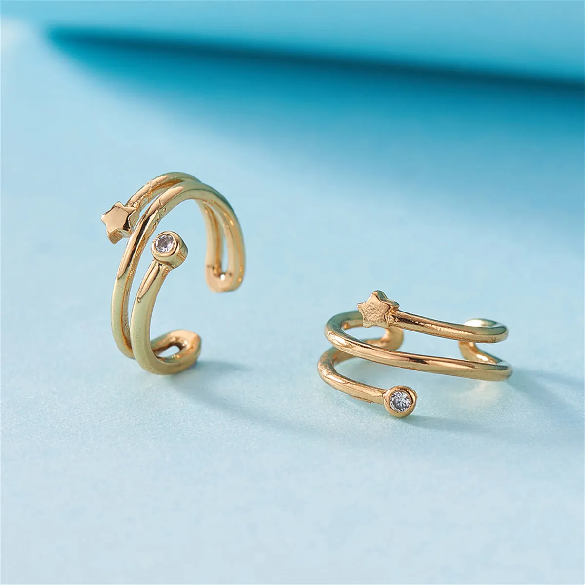 Cubic Zirconia & 18K Gold-Plated Star Embellished Layered Ear Cuffs