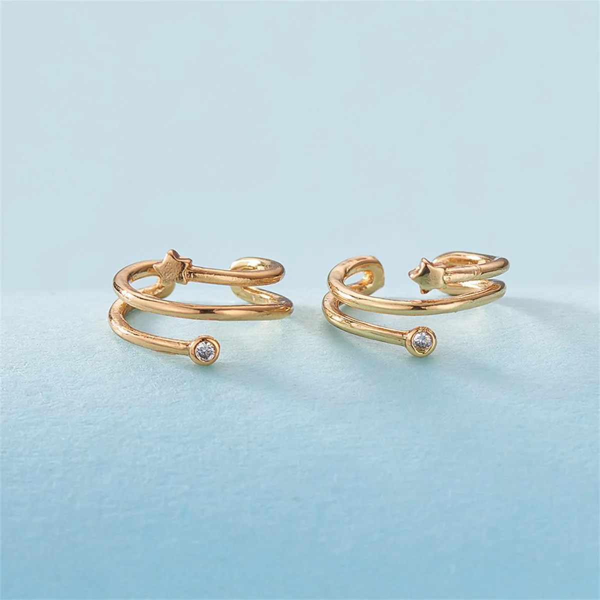 Cubic Zirconia & 18K Gold-Plated Star Embellished Layered Ear Cuffs