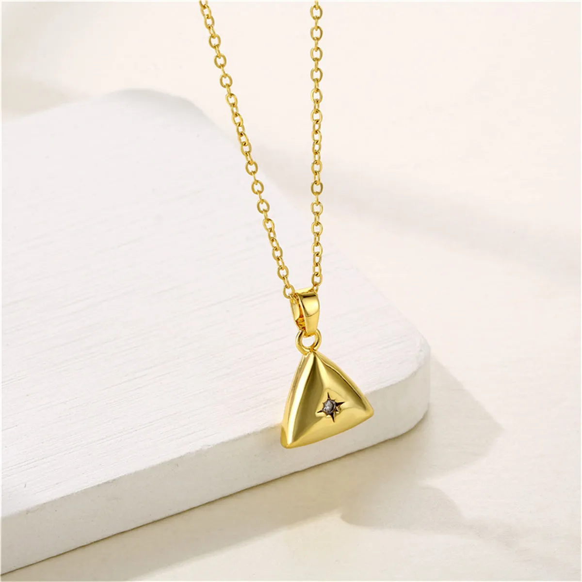 Cubic Zirconia & 18K Gold-Plated Triangle Pendant Necklace