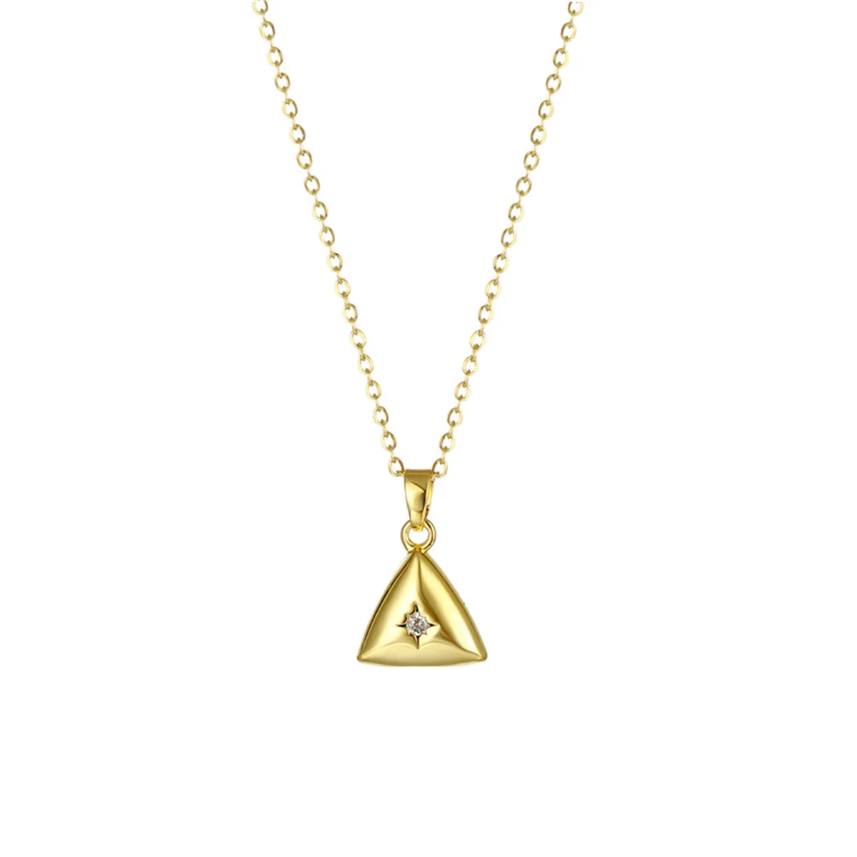 Cubic Zirconia & 18K Gold-Plated Triangle Pendant Necklace