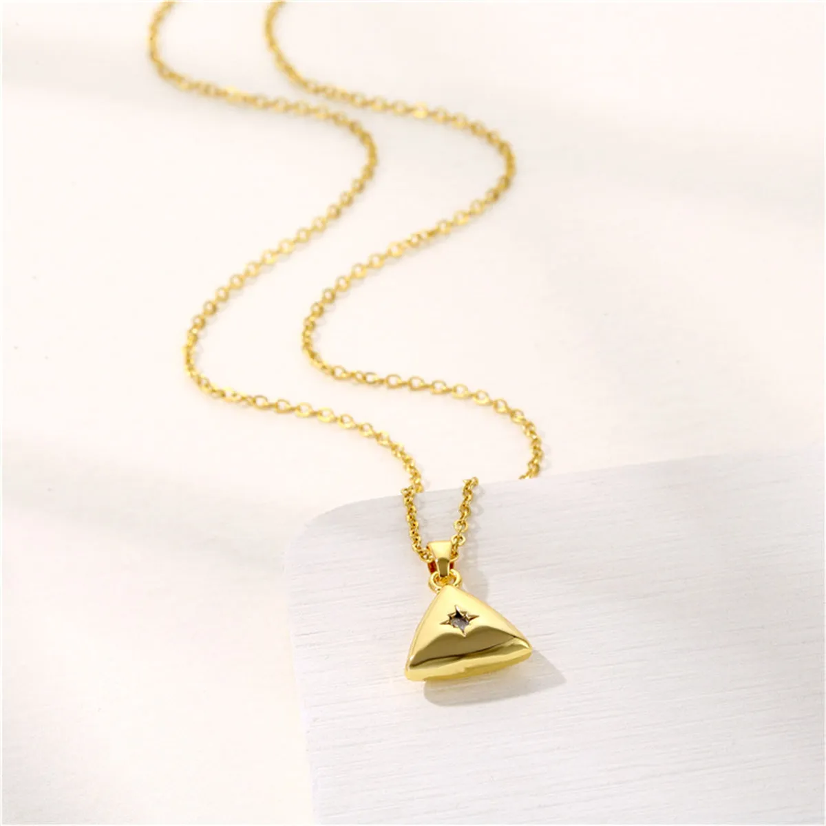 Cubic Zirconia & 18K Gold-Plated Triangle Pendant Necklace