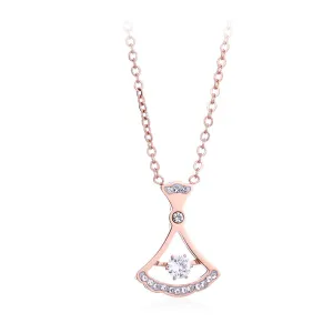 Cubic Zirconia & 18K Rose Gold-Plated Fan Pendant Necklace