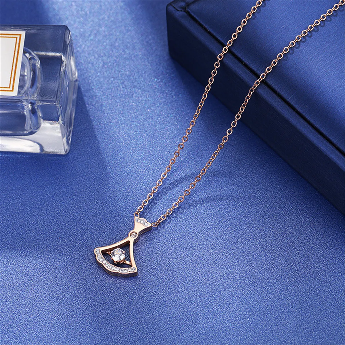 Cubic Zirconia & 18K Rose Gold-Plated Fan Pendant Necklace