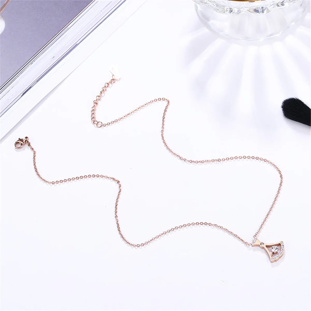 Cubic Zirconia & 18K Rose Gold-Plated Fan Pendant Necklace