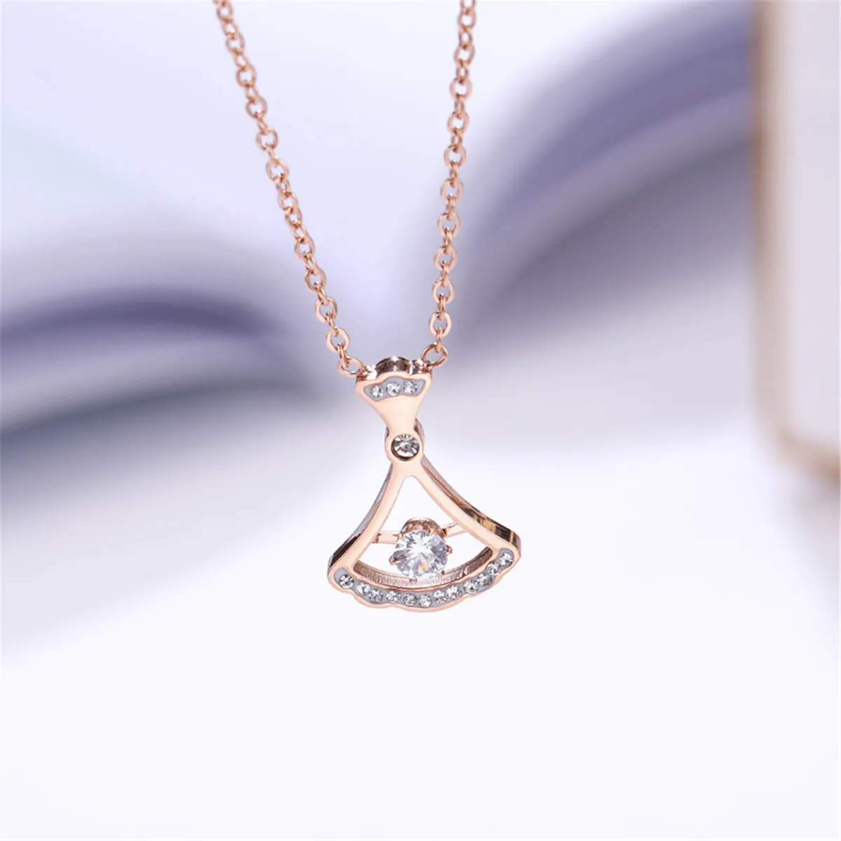 Cubic Zirconia & 18K Rose Gold-Plated Fan Pendant Necklace