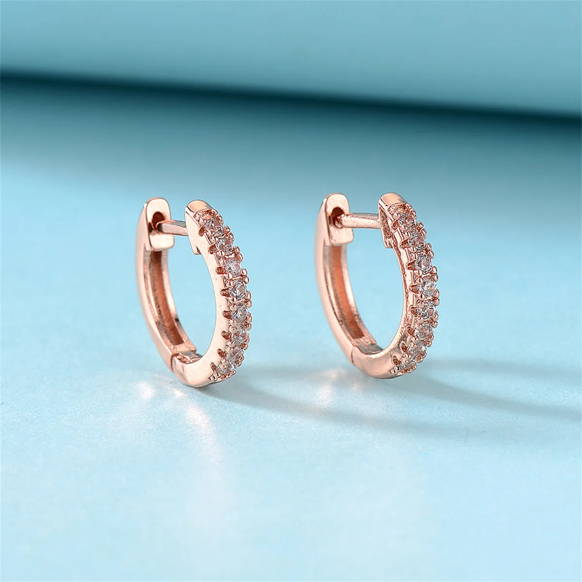 Cubic Zirconia & 18K Rose Gold-Plated Huggie Earring