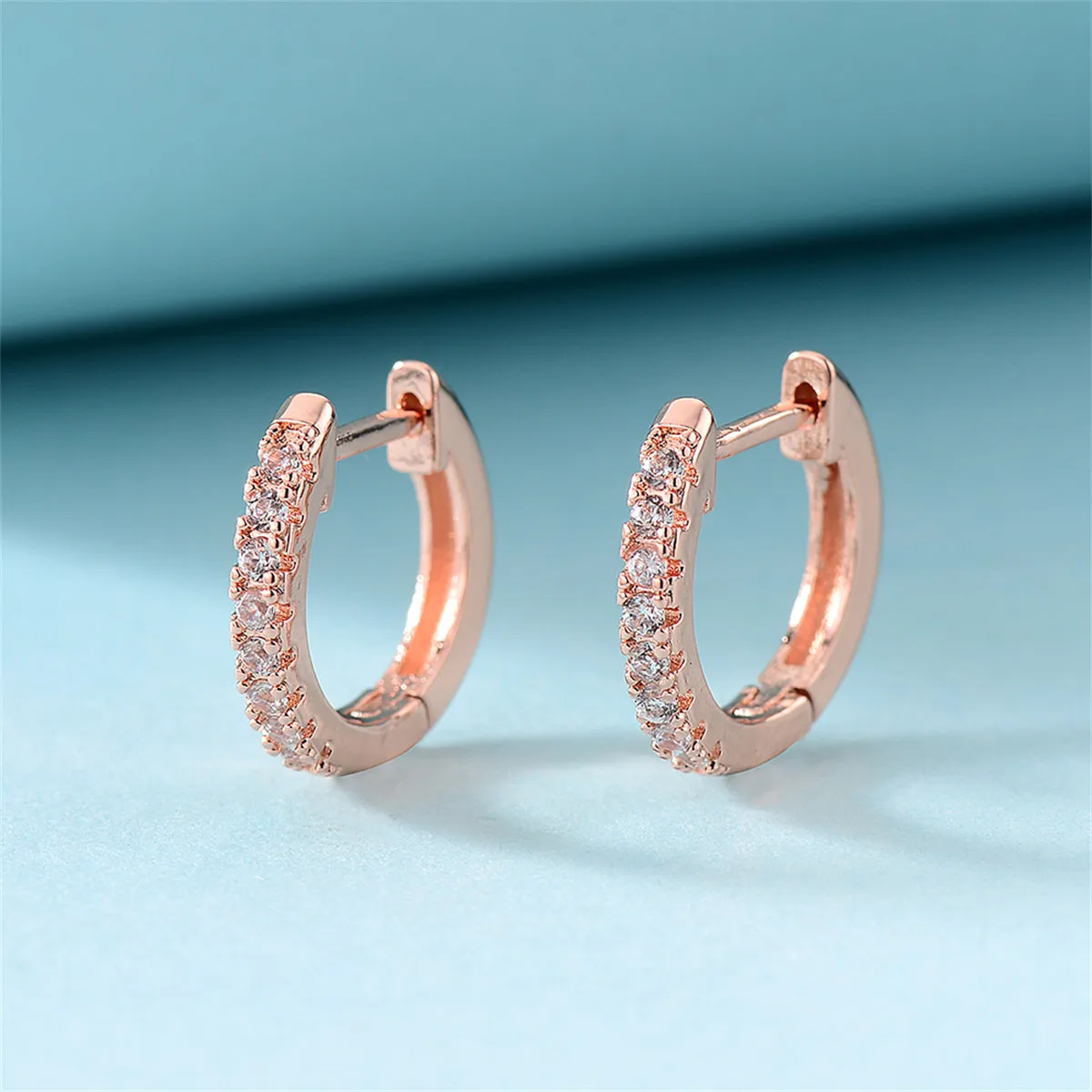 Cubic Zirconia & 18K Rose Gold-Plated Huggie Earring