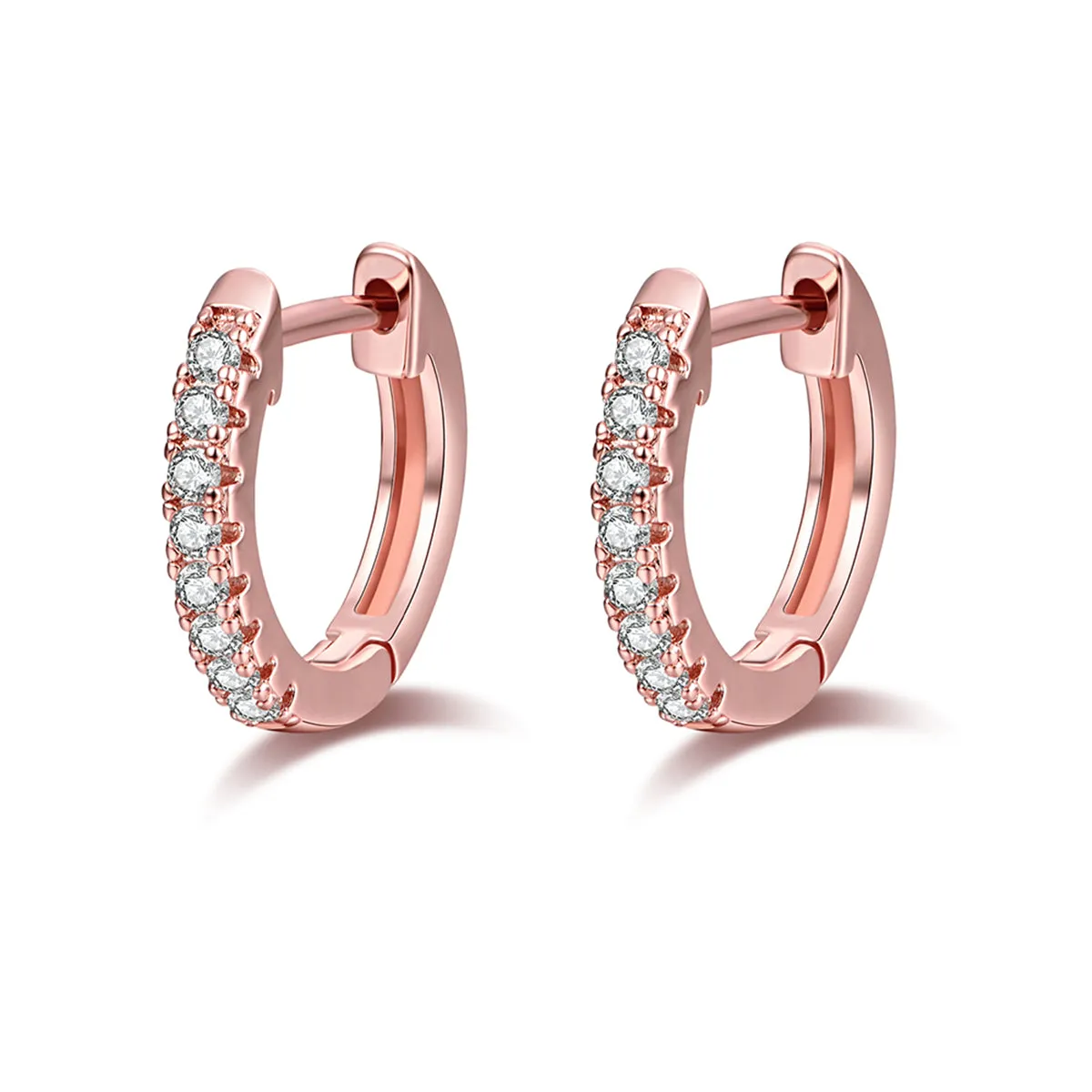 Cubic Zirconia & 18K Rose Gold-Plated Huggie Earring