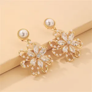 Cubic Zirconia & Crystal 18K Gold-Plated Flower Drop Earrings