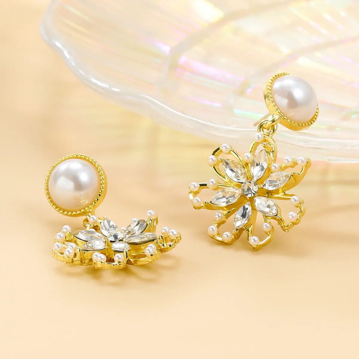 Cubic Zirconia & Crystal 18K Gold-Plated Flower Drop Earrings