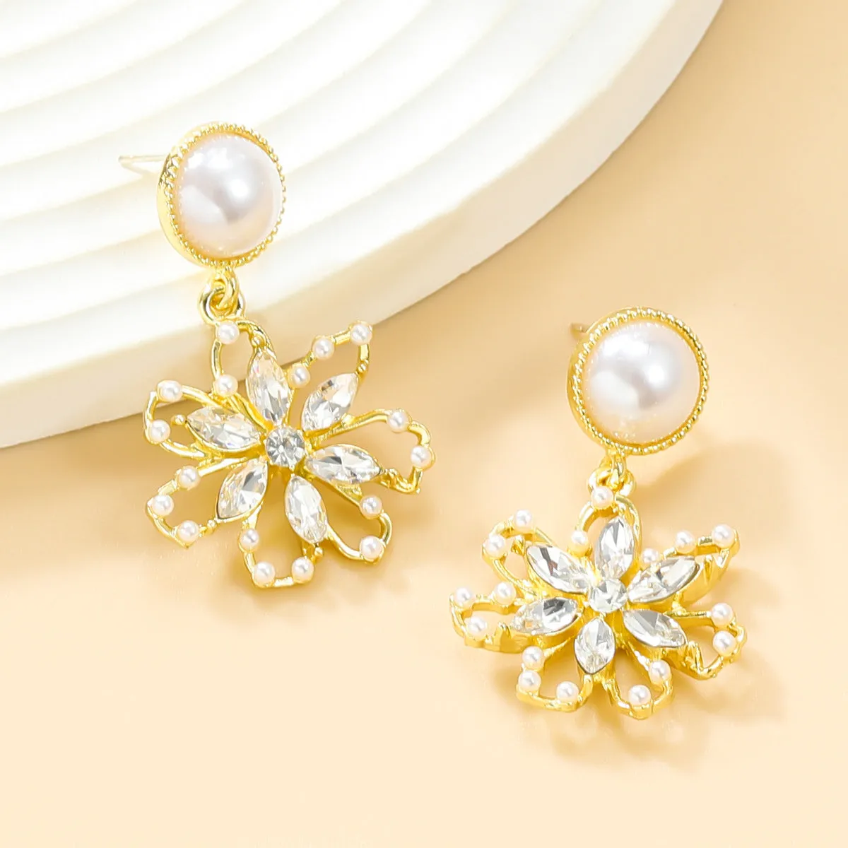 Cubic Zirconia & Crystal 18K Gold-Plated Flower Drop Earrings