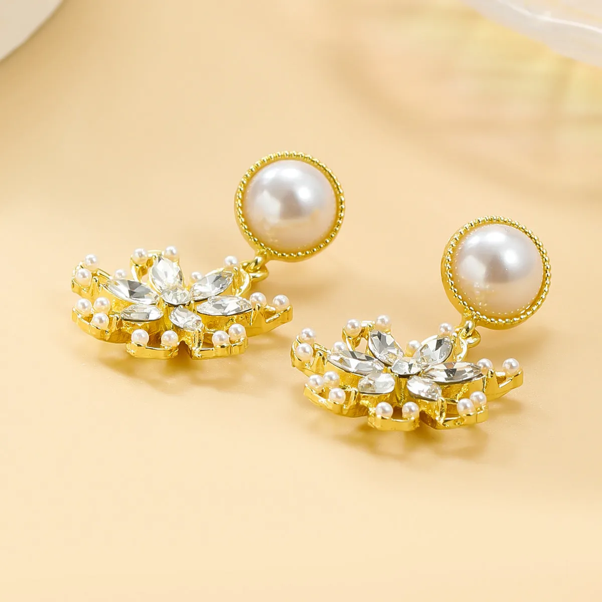 Cubic Zirconia & Crystal 18K Gold-Plated Flower Drop Earrings