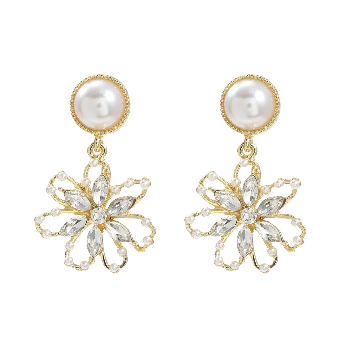 Cubic Zirconia & Crystal 18K Gold-Plated Flower Drop Earrings