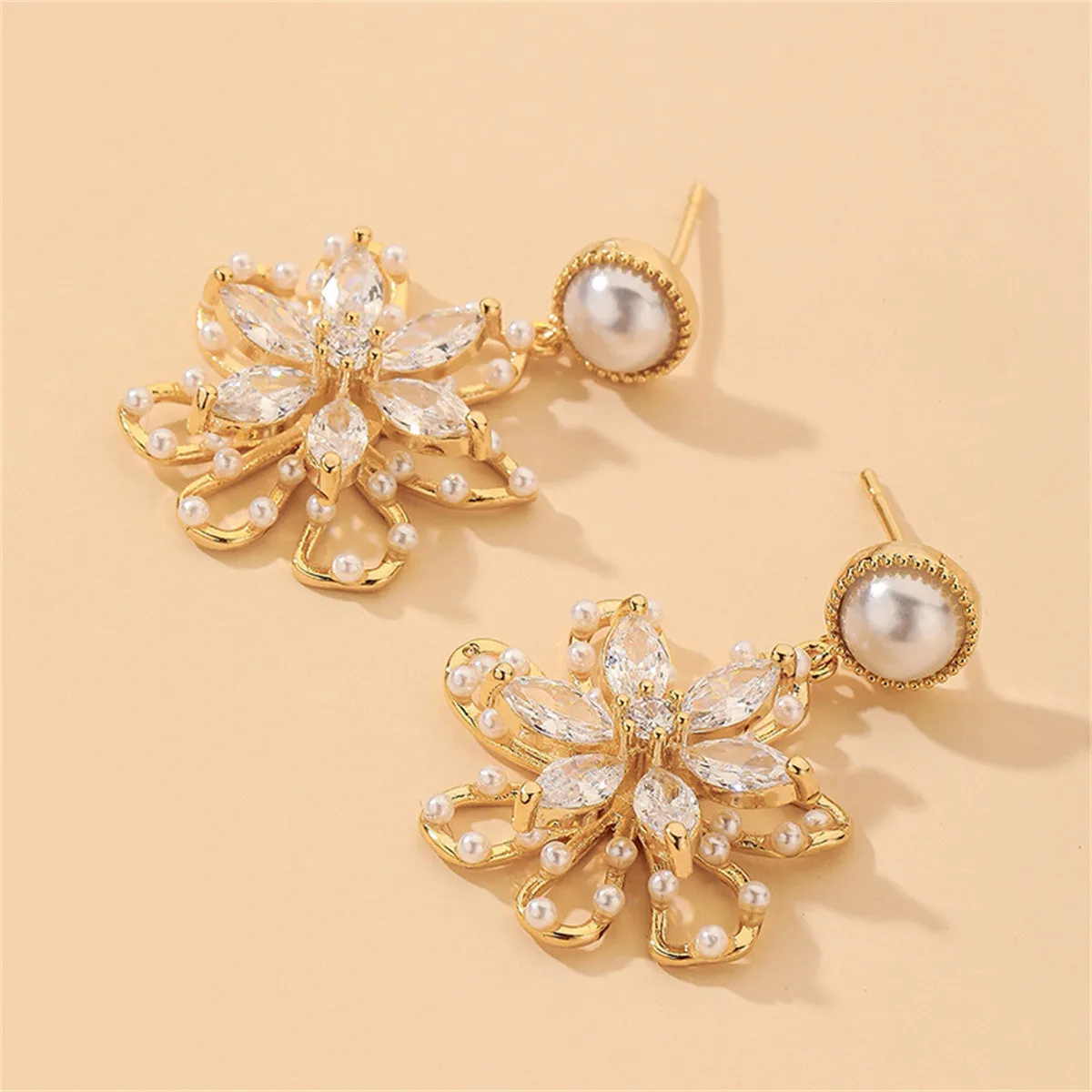 Cubic Zirconia & Crystal 18K Gold-Plated Flower Drop Earrings