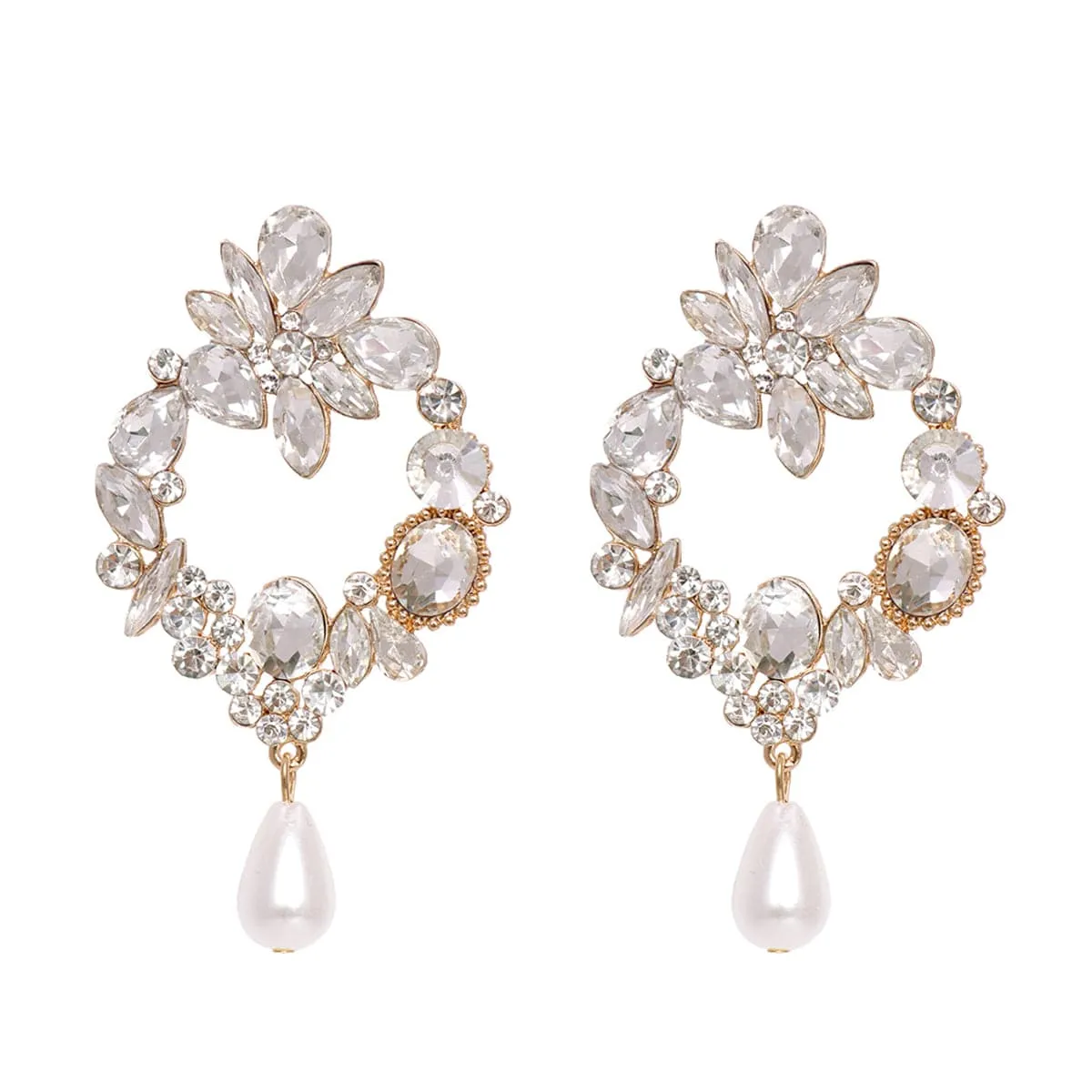 Cubic Zirconia & Crystal Pearl 18K Gold-Plated Botany Drop Earring