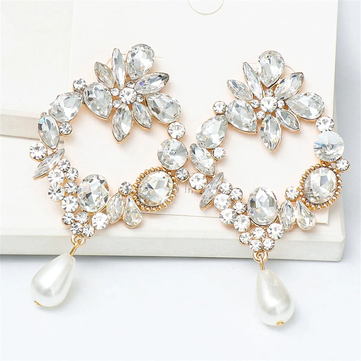 Cubic Zirconia & Crystal Pearl 18K Gold-Plated Botany Drop Earring