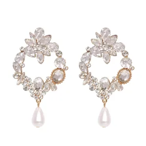 Cubic Zirconia & Crystal Pearl 18K Gold-Plated Botany Drop Earring