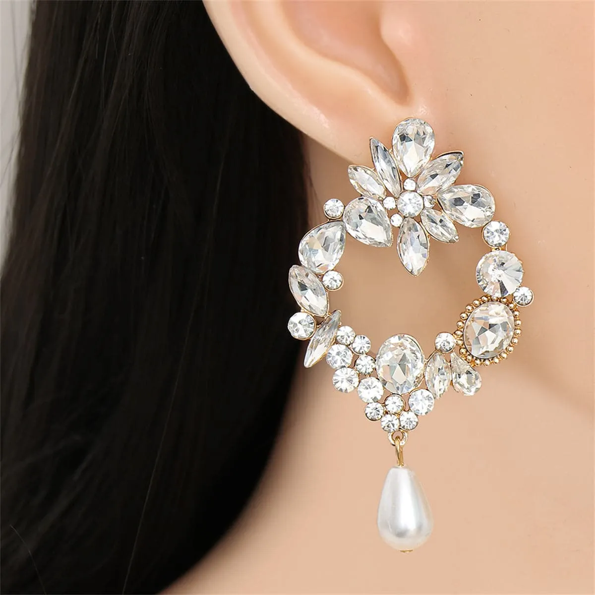 Cubic Zirconia & Crystal Pearl 18K Gold-Plated Botany Drop Earring
