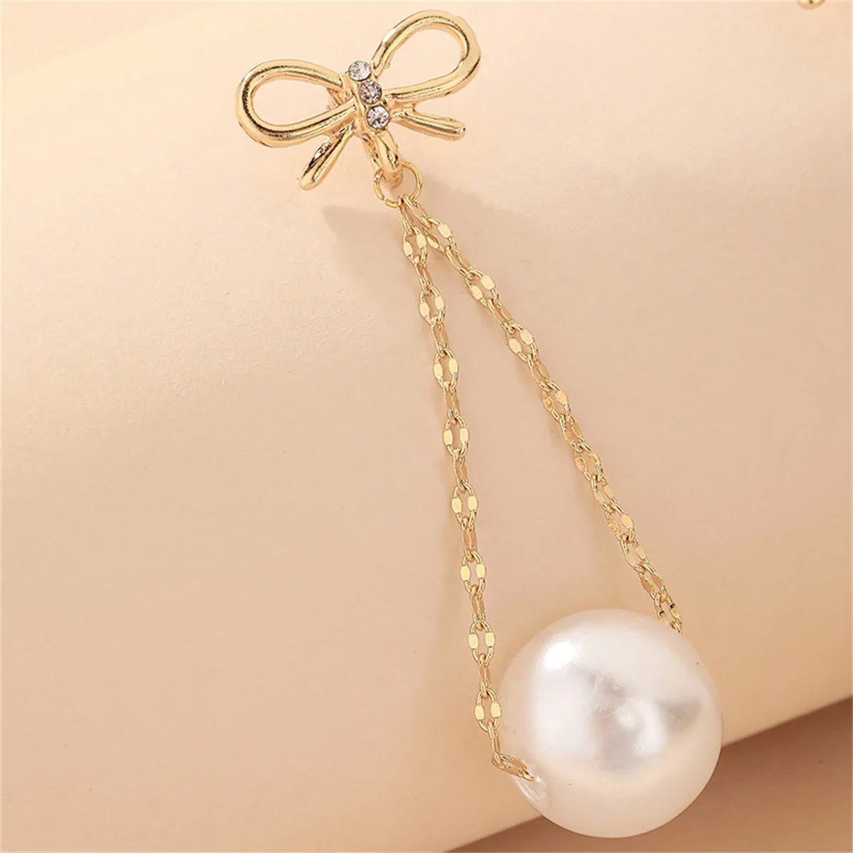Cubic Zirconia & Pearl 18K Gold-Plated Bow Chain Drop Earrings