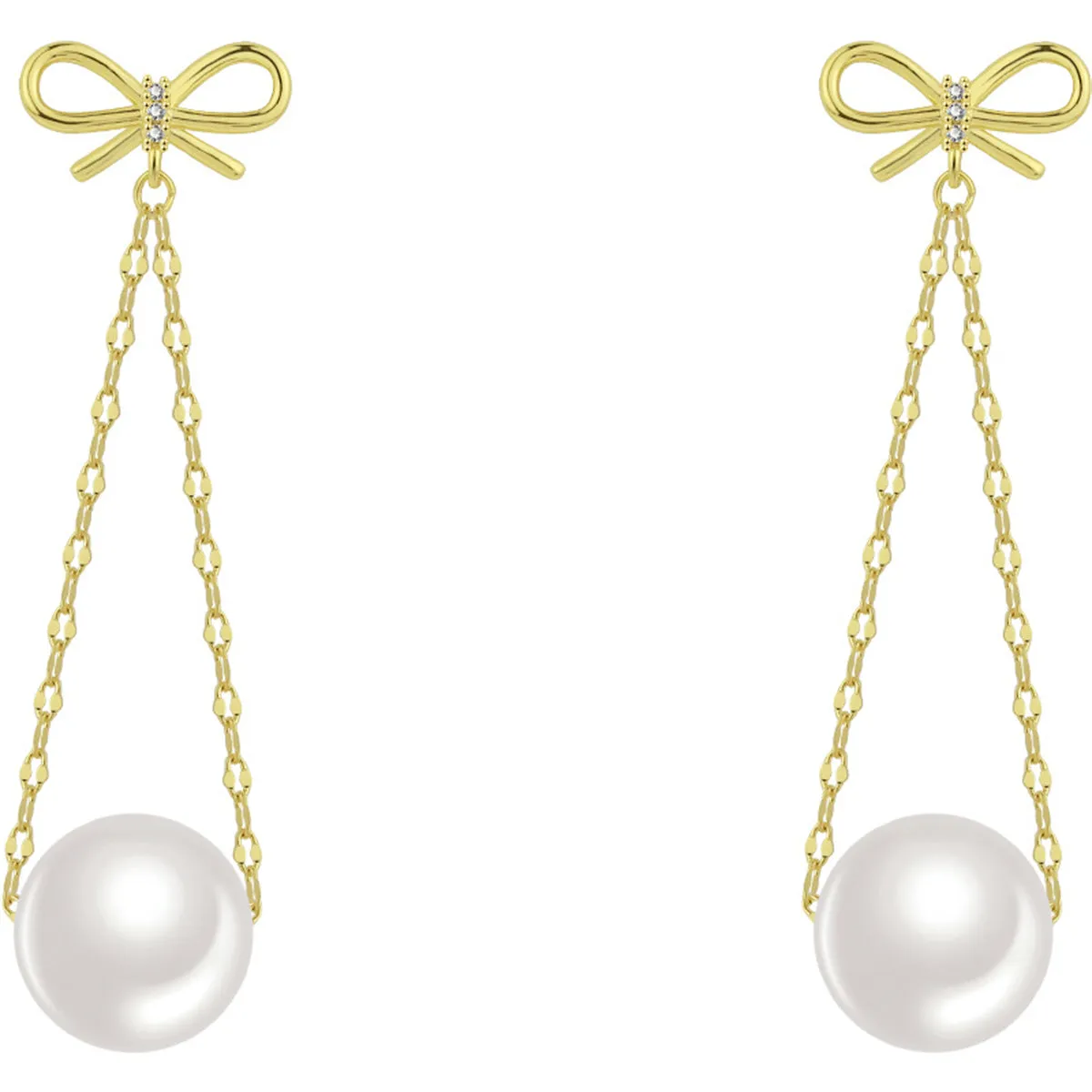 Cubic Zirconia & Pearl 18K Gold-Plated Bow Chain Drop Earrings