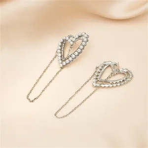 Cubic Zirconia & Pearl Silver-Plated Heart Chain Drop Earring