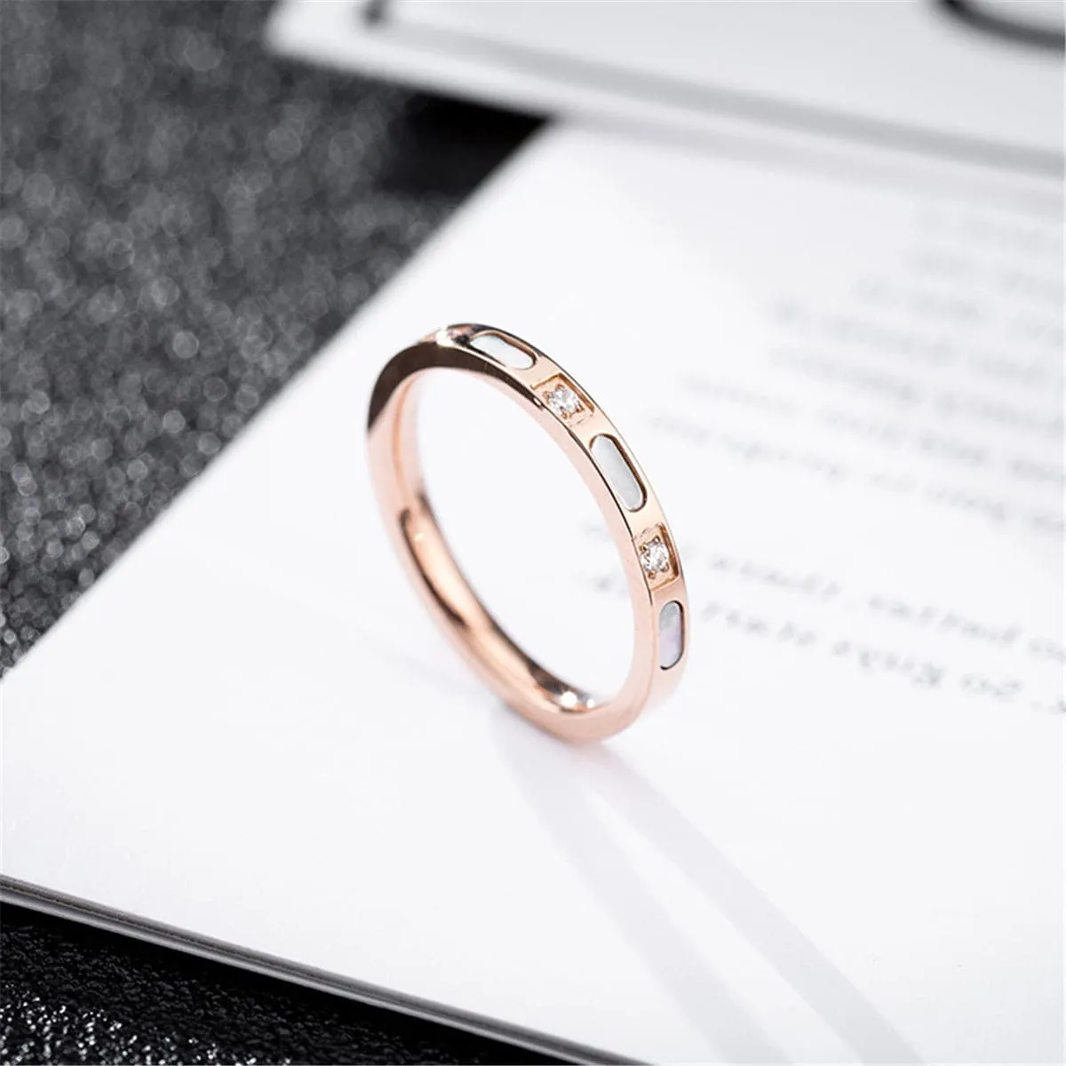 Cubic Zirconia & Shell Band Ring