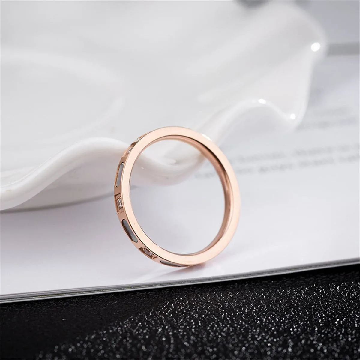 Cubic Zirconia & Shell Band Ring