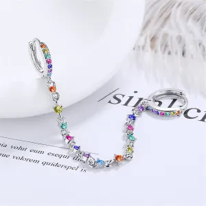 Cubic Zirconia & Silver-Plated Multicolor Chain Ear Cuff
