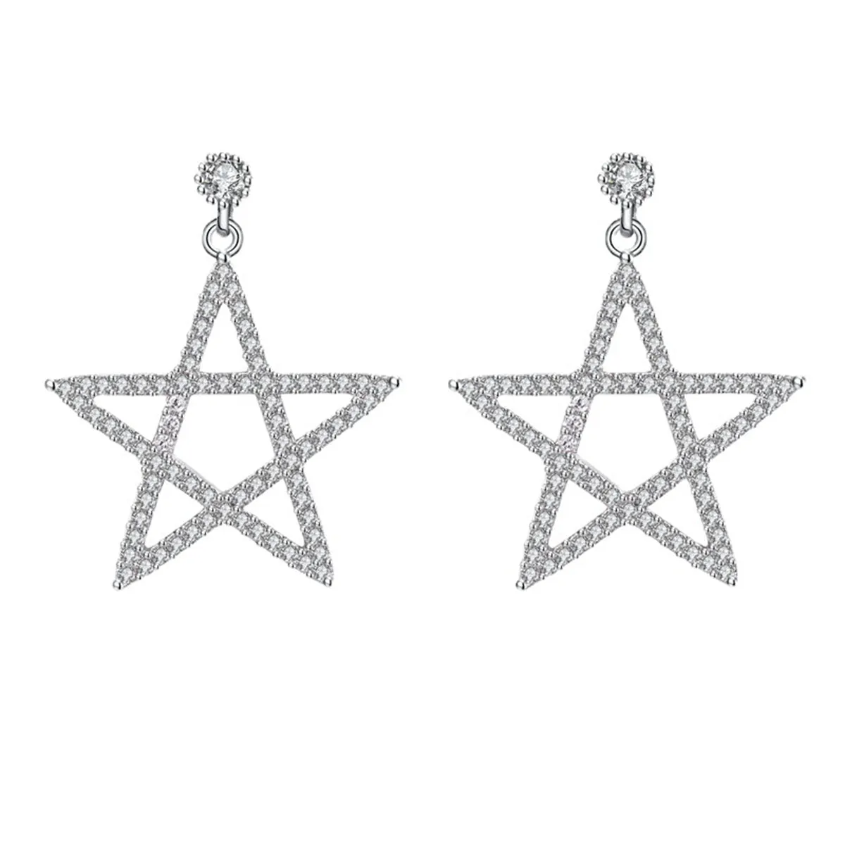 Cubic Zirconia & Silver-Plated Openwork Star Drop Earrings