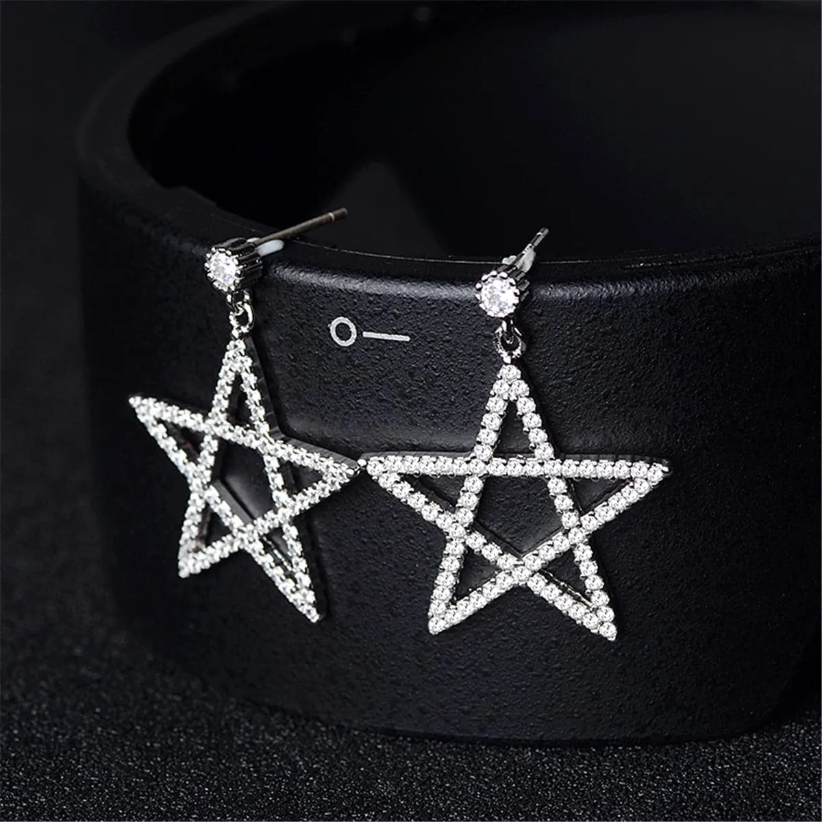 Cubic Zirconia & Silver-Plated Openwork Star Drop Earrings
