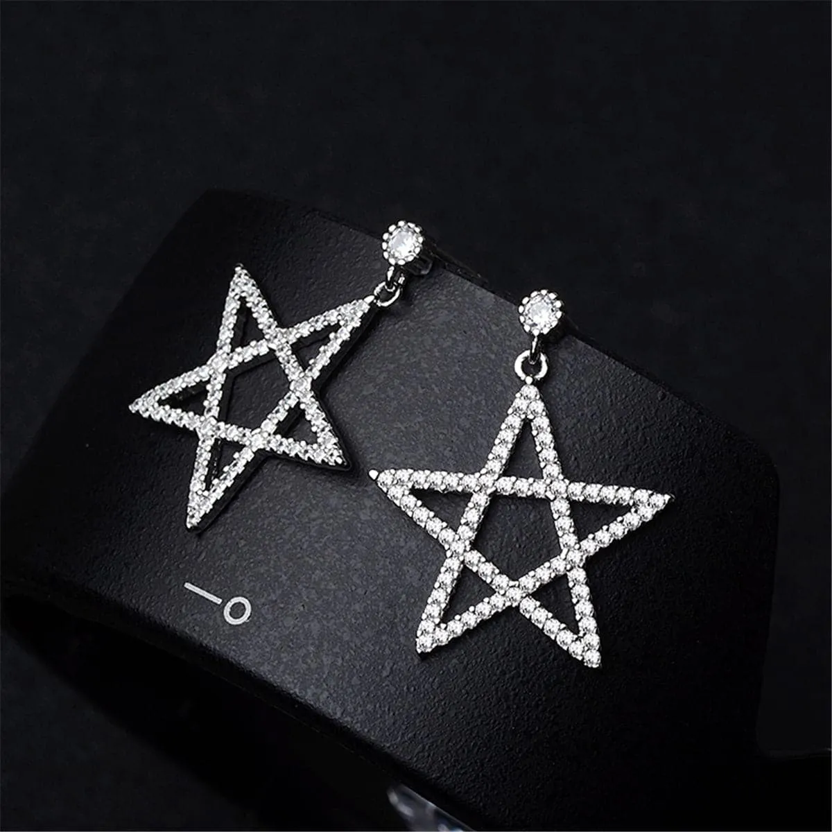 Cubic Zirconia & Silver-Plated Openwork Star Drop Earrings