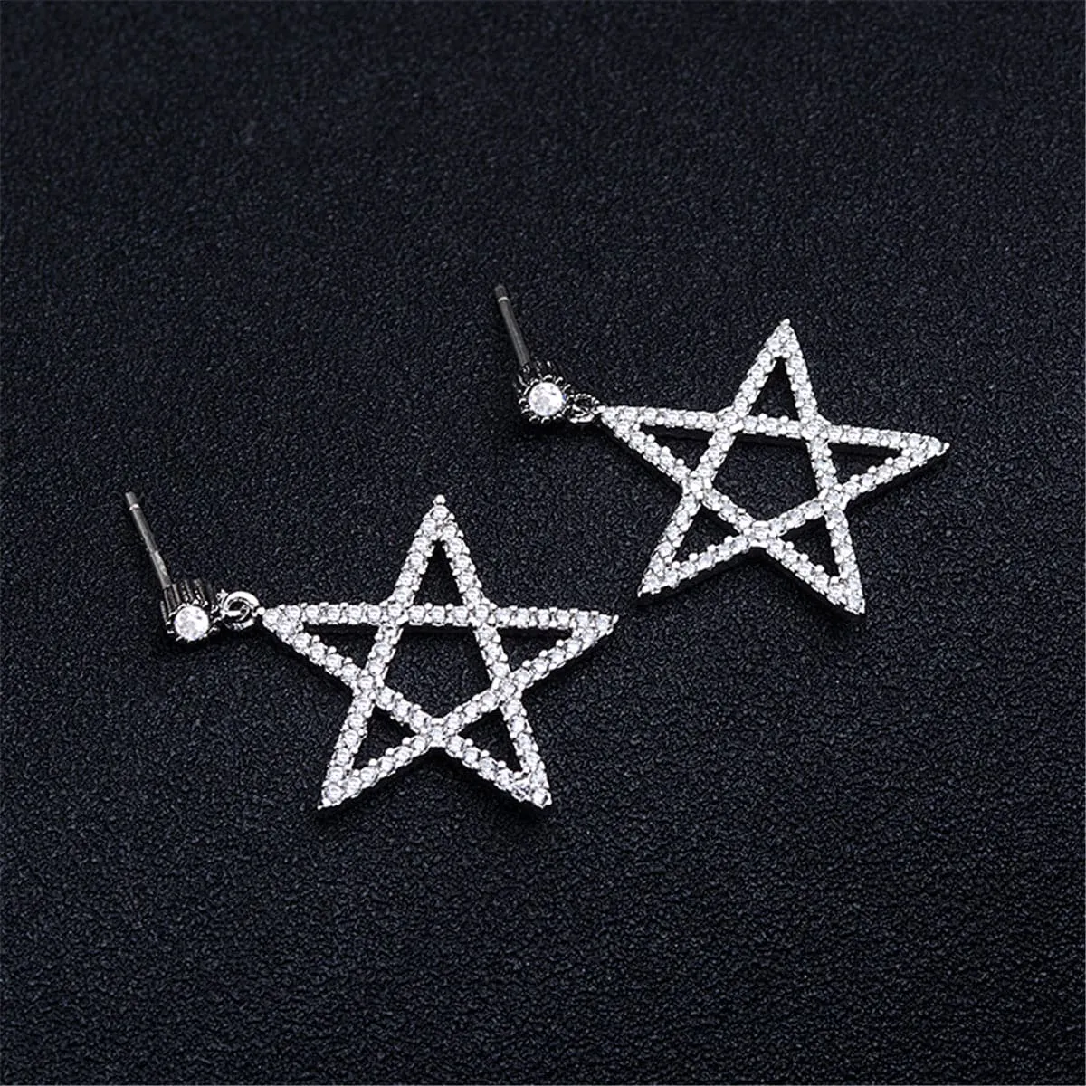 Cubic Zirconia & Silver-Plated Openwork Star Drop Earrings