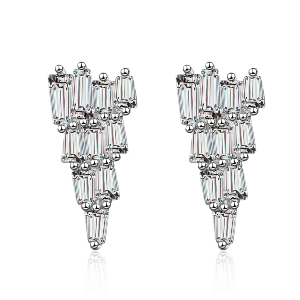 Cubic Zirconia & Silver-Plated Stacked Triangle Stud Earrings