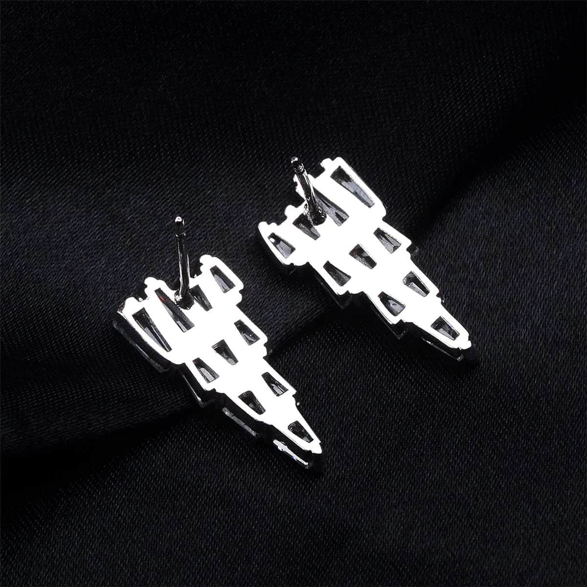 Cubic Zirconia & Silver-Plated Stacked Triangle Stud Earrings