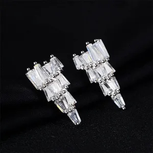 Cubic Zirconia & Silver-Plated Stacked Triangle Stud Earrings