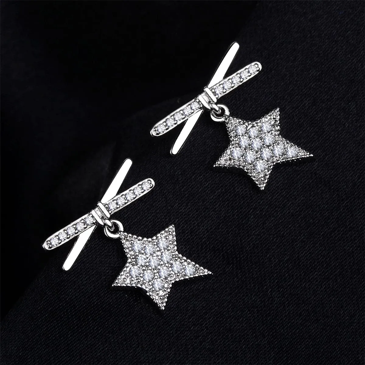 Cubic Zirconia & Silver-Plated Star Drop Earrings