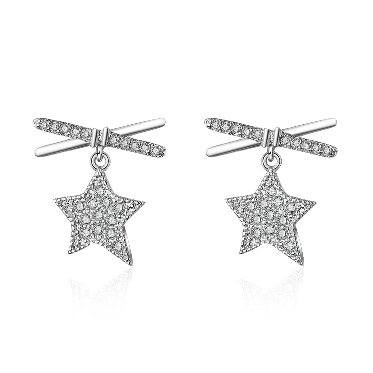 Cubic Zirconia & Silver-Plated Star Drop Earrings