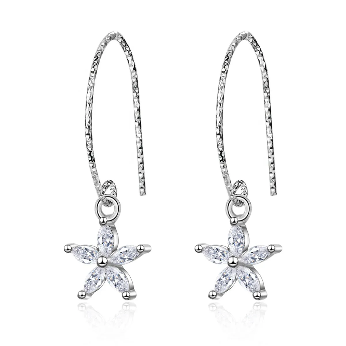 Cubic Zirconia & Silver-Plated Star Drop Earrings