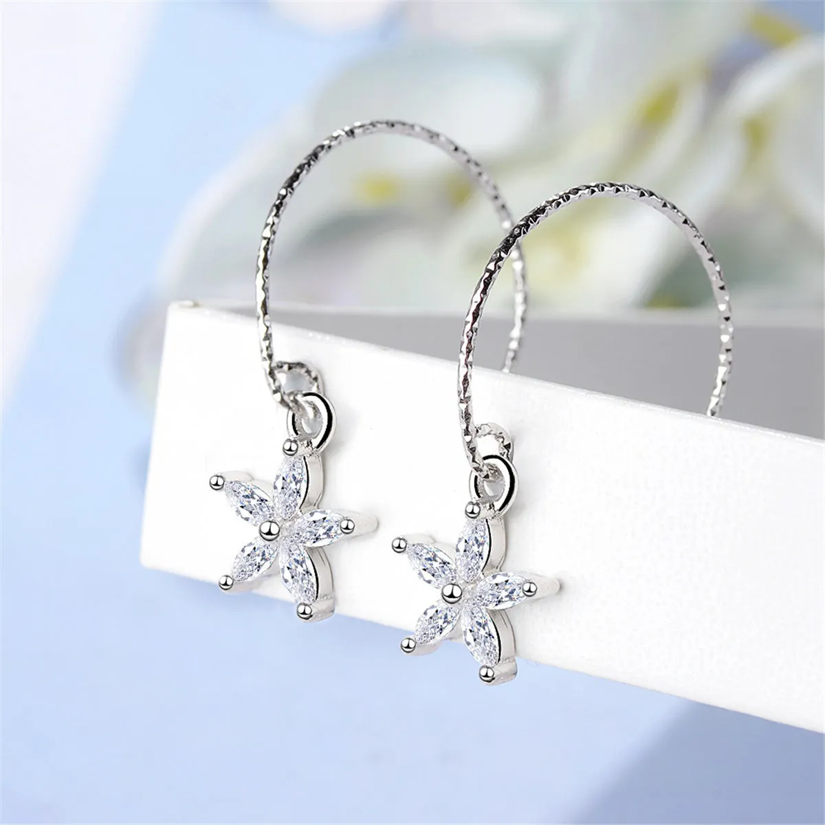 Cubic Zirconia & Silver-Plated Star Drop Earrings