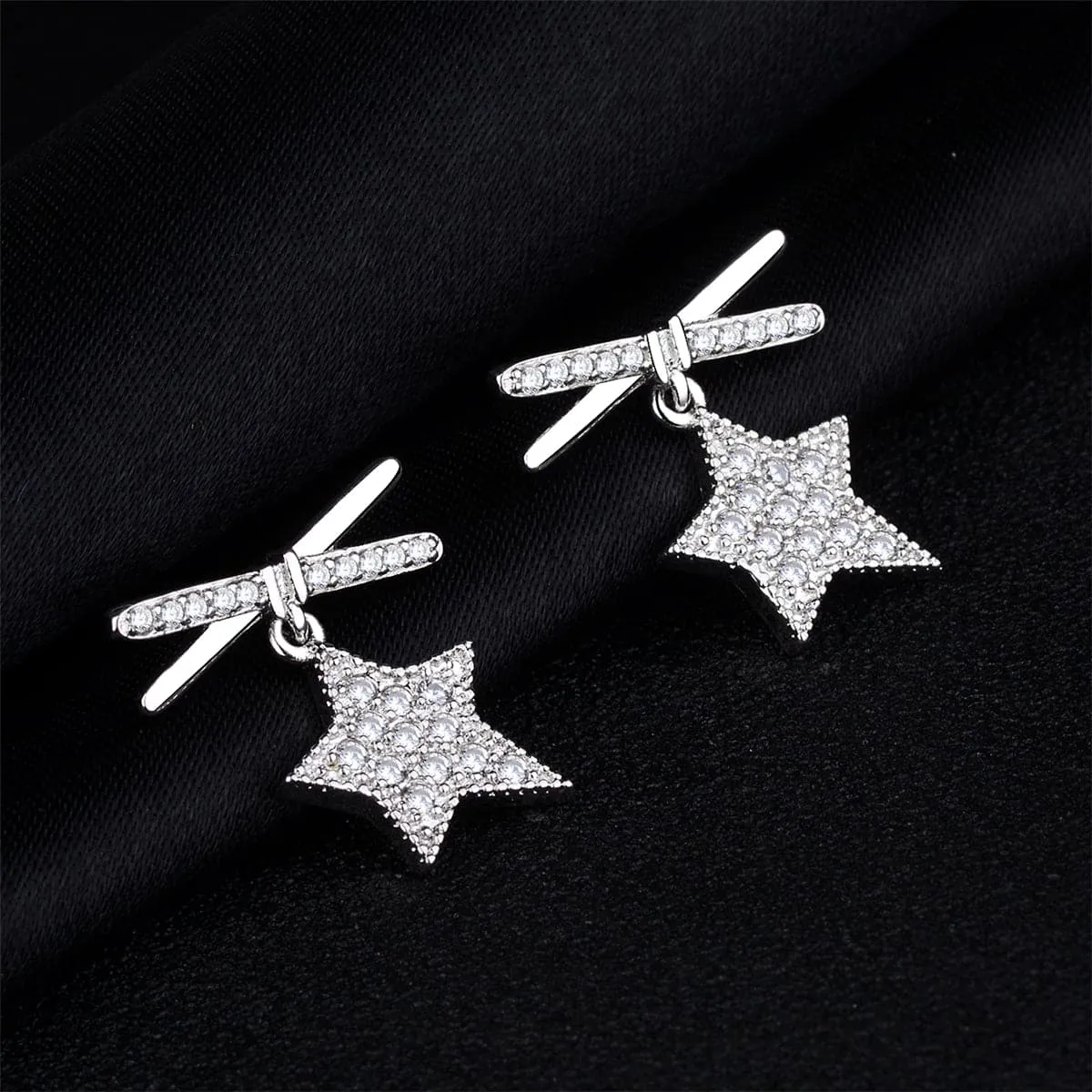 Cubic Zirconia & Silver-Plated Star Drop Earrings