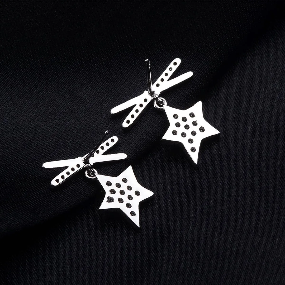 Cubic Zirconia & Silver-Plated Star Drop Earrings